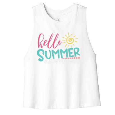 Happy Last Day Of Schools Teacher Student Hello Summer Gift Women's Racerback Cropped Tank