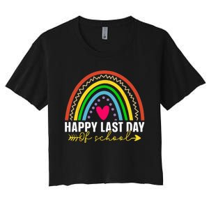 happy last day of school hello summer teacher student Women's Crop Top Tee