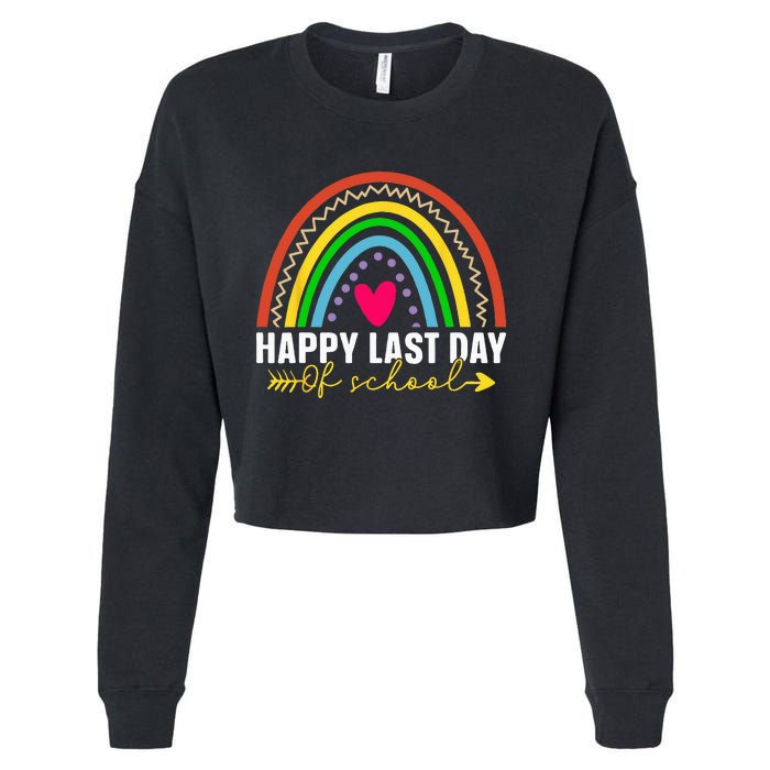 happy last day of school hello summer teacher student Cropped Pullover Crew