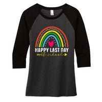 happy last day of school hello summer teacher student Women's Tri-Blend 3/4-Sleeve Raglan Shirt