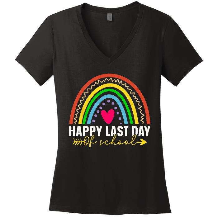 happy last day of school hello summer teacher student Women's V-Neck T-Shirt