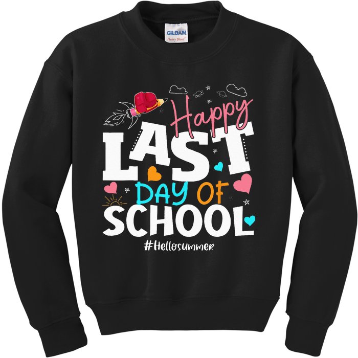 Happy Last Day Of School Hello Summer Students And Teachers Kids Sweatshirt