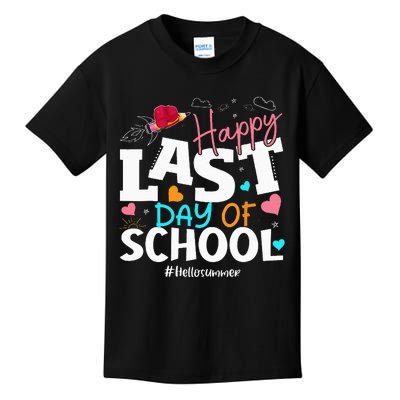 Happy Last Day Of School Hello Summer Students And Teachers Kids T-Shirt