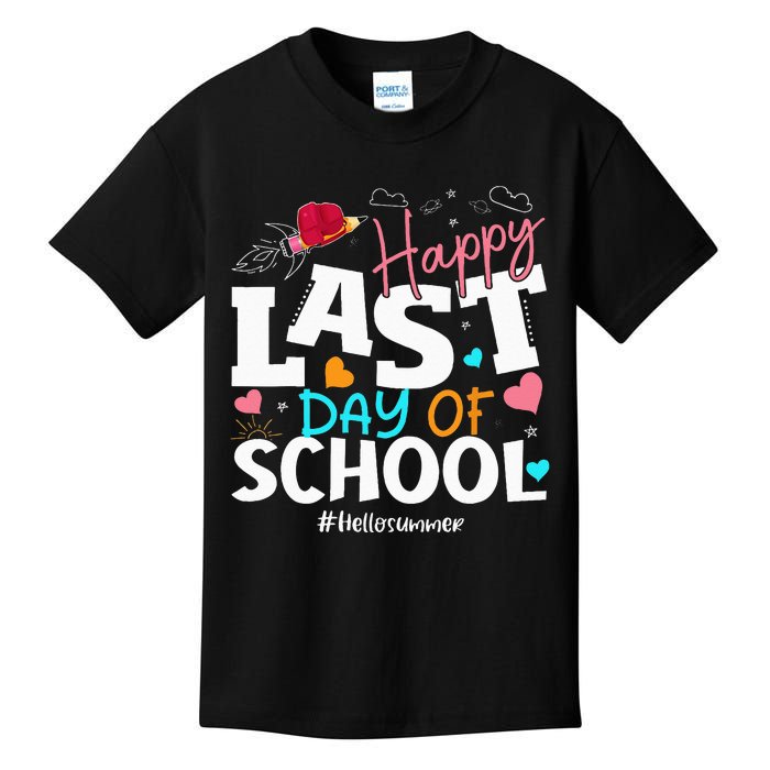 Happy Last Day Of School Hello Summer Students And Teachers Kids T-Shirt