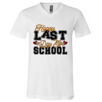 Happy Last Day Of School Teacher Student Graduation Heart V-Neck T-Shirt