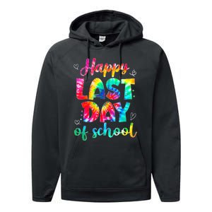 Happy Last Day Of School Tie Dye Students And Teachers Performance Fleece Hoodie