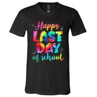 Happy Last Day Of School Tie Dye Students And Teachers V-Neck T-Shirt