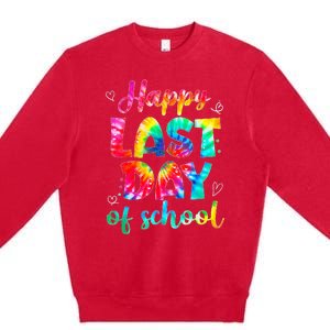 Happy Last Day Of School Tie Dye Students And Teachers Premium Crewneck Sweatshirt