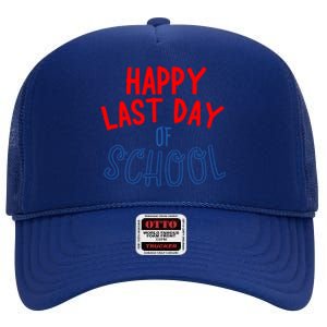 Happy Last Day Of School Summer Vacation High Crown Mesh Back Trucker Hat