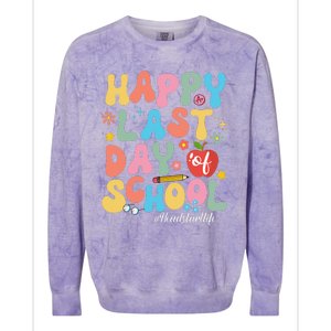 Happy Last Days Of School Headstart Retro Groovy Last Day Colorblast Crewneck Sweatshirt