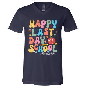 Happy Last Days Of School Headstart Retro Groovy Last Day V-Neck T-Shirt