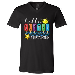 Happy Last Day of School Teachers Student Hello Summer Vibes V-Neck T-Shirt