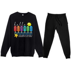 Happy Last Day of School Teachers Student Hello Summer Vibes Premium Crewneck Sweatsuit Set