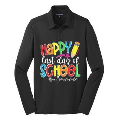 Happy Last Day Of School Teacher Kids Graduation Last Day Silk Touch Performance Long Sleeve Polo