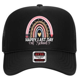 Happy Last Day Of School Hello Summer Teacher Student High Crown Mesh Back Trucker Hat