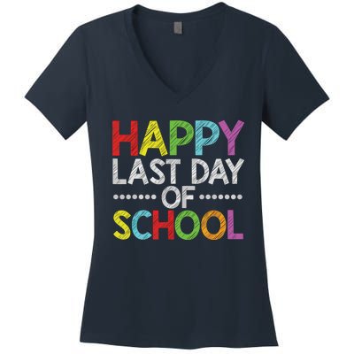 Happy Last Day Of School Funny Teacher And Student Summer Women's V-Neck T-Shirt