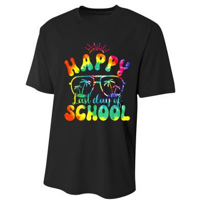 Happy Last Day of School Hello Summer Tie Dye Teacher Performance Sprint T-Shirt