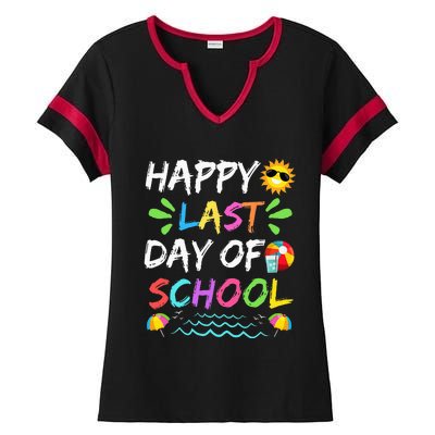 Happy Last Day Of School for Teacher Student Graduation Ladies Halftime Notch Neck Tee