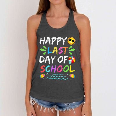 Happy Last Day Of School for Teacher Student Graduation Women's Knotted Racerback Tank