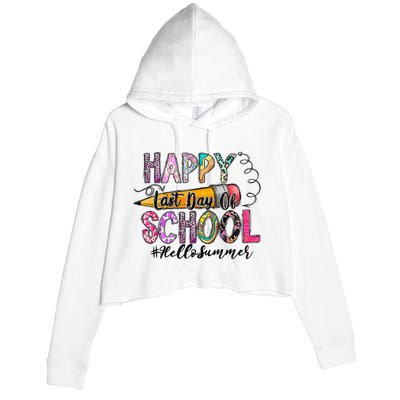 Happy Last Day Of School Hello Summer Teacher Student Crop Fleece Hoodie