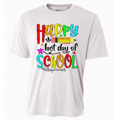 Happy Last Day Of School Hello Summer Teacher Student Cooling Performance Crew T-Shirt