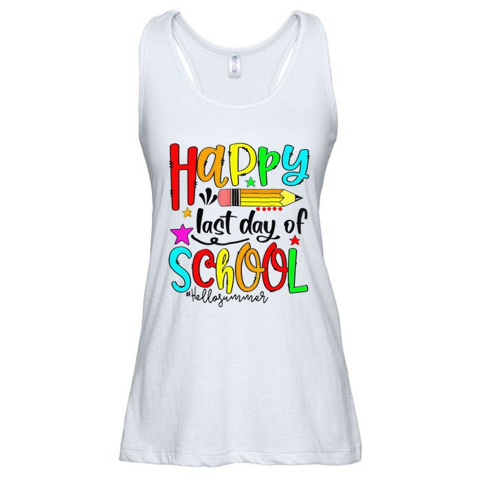 Happy Last Day Of School Hello Summer Teacher Student Ladies Essential Flowy Tank