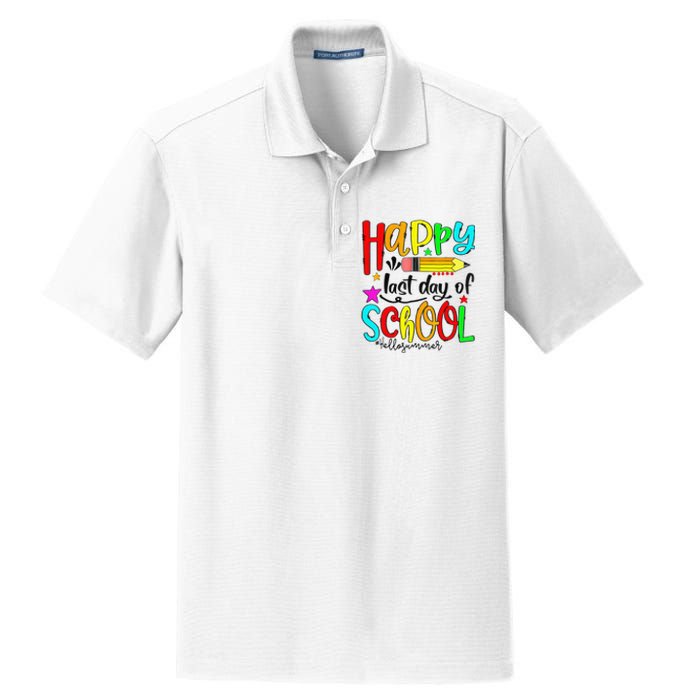 Happy Last Day Of School Hello Summer Teacher Student Dry Zone Grid Polo