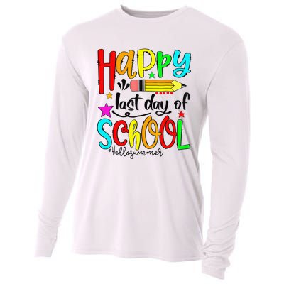 Happy Last Day Of School Hello Summer Teacher Student Cooling Performance Long Sleeve Crew