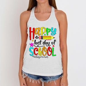 Happy Last Day Of School Hello Summer Teacher Student Women's Knotted Racerback Tank