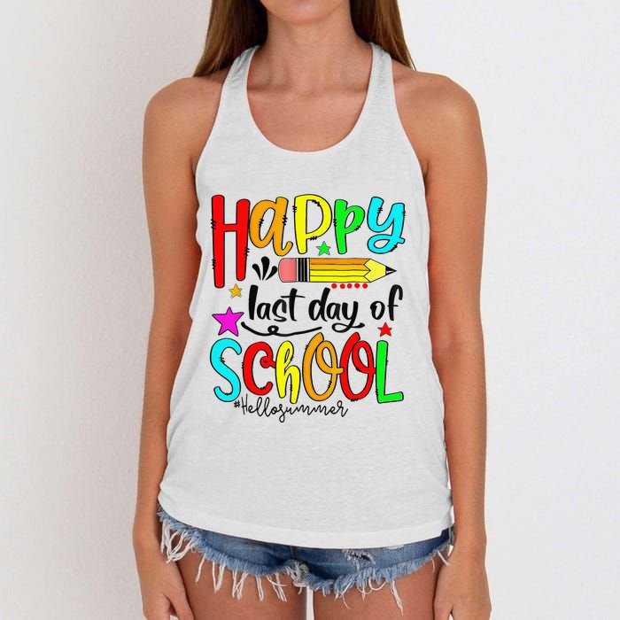 Happy Last Day Of School Hello Summer Teacher Student Women's Knotted Racerback Tank