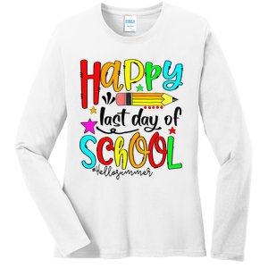 Happy Last Day Of School Hello Summer Teacher Student Ladies Long Sleeve Shirt