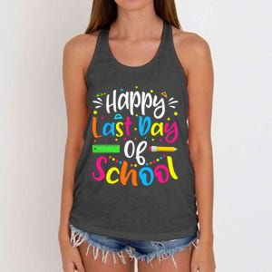 Happy Last Day of School Teacher Student Graduation Women's Knotted Racerback Tank