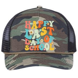 Happy Last Day Of School Teacher Graduation Last Day Retro Rope Trucker Hat Cap