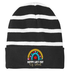 Happy Last Day of School Teacher Student Graduation Striped Beanie with Solid Band