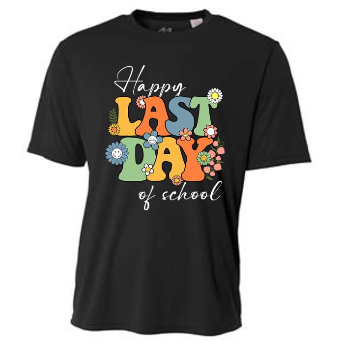 Happy Last Day Of School Graduation Groovy Teacher Student Cooling Performance Crew T-Shirt