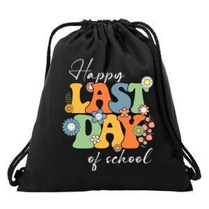 Happy Last Day Of School Graduation Groovy Teacher Student Drawstring Bag