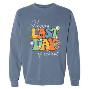 Happy Last Day Of School Graduation Groovy Teacher Student Garment-Dyed Sweatshirt