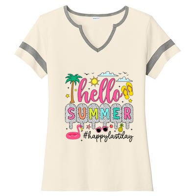 Happy Last Day Of School Teacher Student Hello Summer Ladies Halftime Notch Neck Tee