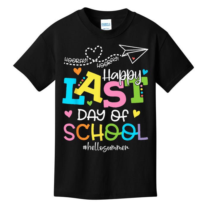 Happy Last Day Of School Hello Summer Students And Teachers Kids T-Shirt