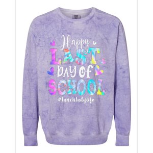 Happy Last Day Of School Tie Dye Lunch Lady Life Summer Colorblast Crewneck Sweatshirt