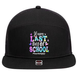 Happy Last Day Of School Tie Dye Lunch Lady Life Summer 7 Panel Mesh Trucker Snapback Hat