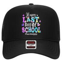 Happy Last Day Of School Tie Dye Lunch Lady Life Summer High Crown Mesh Back Trucker Hat