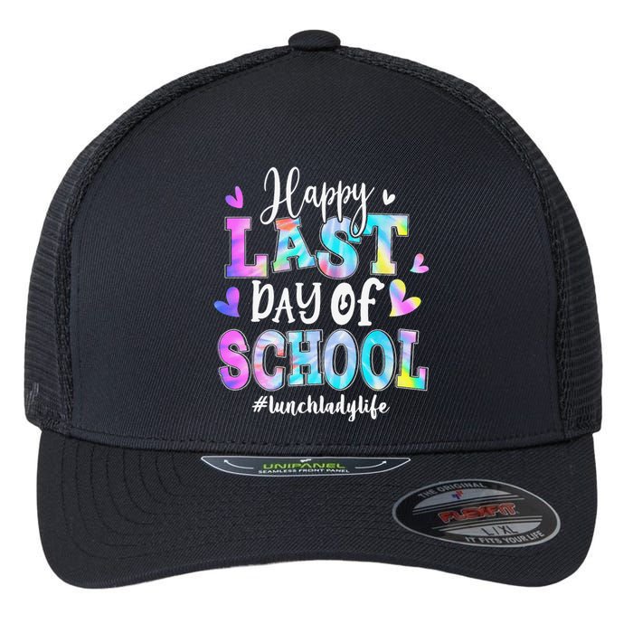 Happy Last Day Of School Tie Dye Lunch Lady Life Summer Flexfit Unipanel Trucker Cap