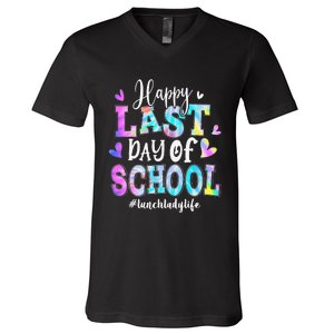 Happy Last Day Of School Tie Dye Lunch Lady Life Summer V-Neck T-Shirt