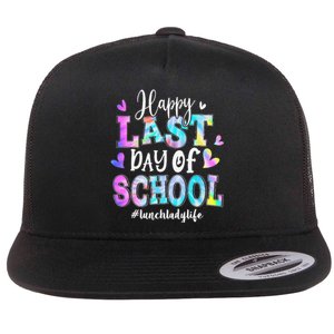 Happy Last Day Of School Tie Dye Lunch Lady Life Summer Flat Bill Trucker Hat