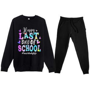 Happy Last Day Of School Tie Dye Lunch Lady Life Summer Premium Crewneck Sweatsuit Set