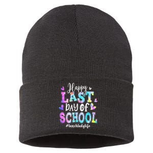 Happy Last Day Of School Tie Dye Lunch Lady Life Summer Sustainable Knit Beanie