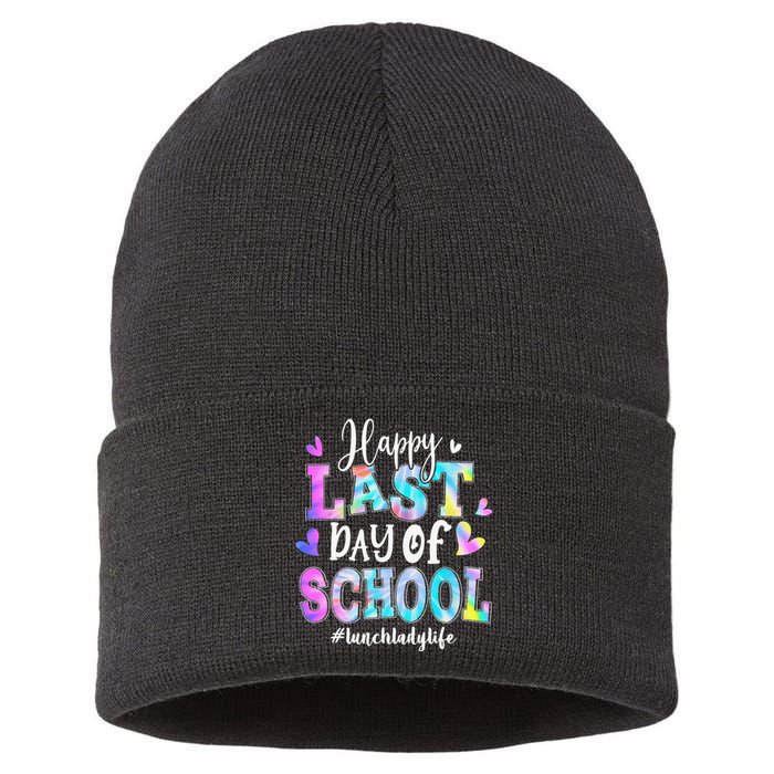 Happy Last Day Of School Tie Dye Lunch Lady Life Summer Sustainable Knit Beanie