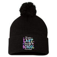 Happy Last Day Of School Tie Dye Lunch Lady Life Summer Pom Pom 12in Knit Beanie