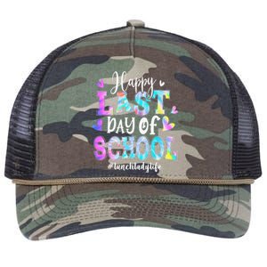 Happy Last Day Of School Tie Dye Lunch Lady Life Summer Retro Rope Trucker Hat Cap